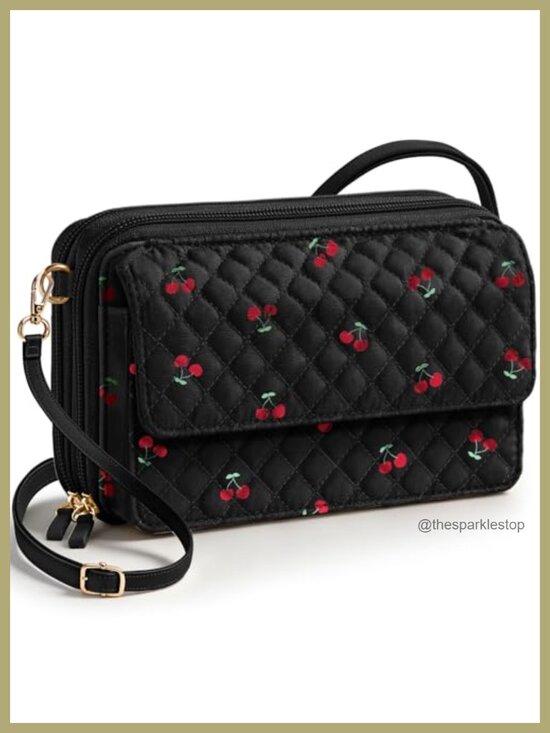 Handbags - Quilted Cotton Crossbody Bag with RFID Blocking, Adjustable Strap & Wristlet,
